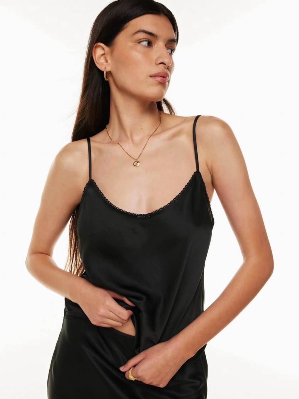Babaton Black Satin Lace-Trim Cami